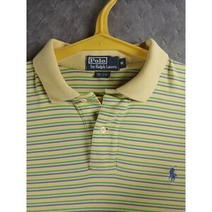 Polo Ralph Lauren Mens Medium Yellow Green Blue Striped Short Sleeve Polo Shirt